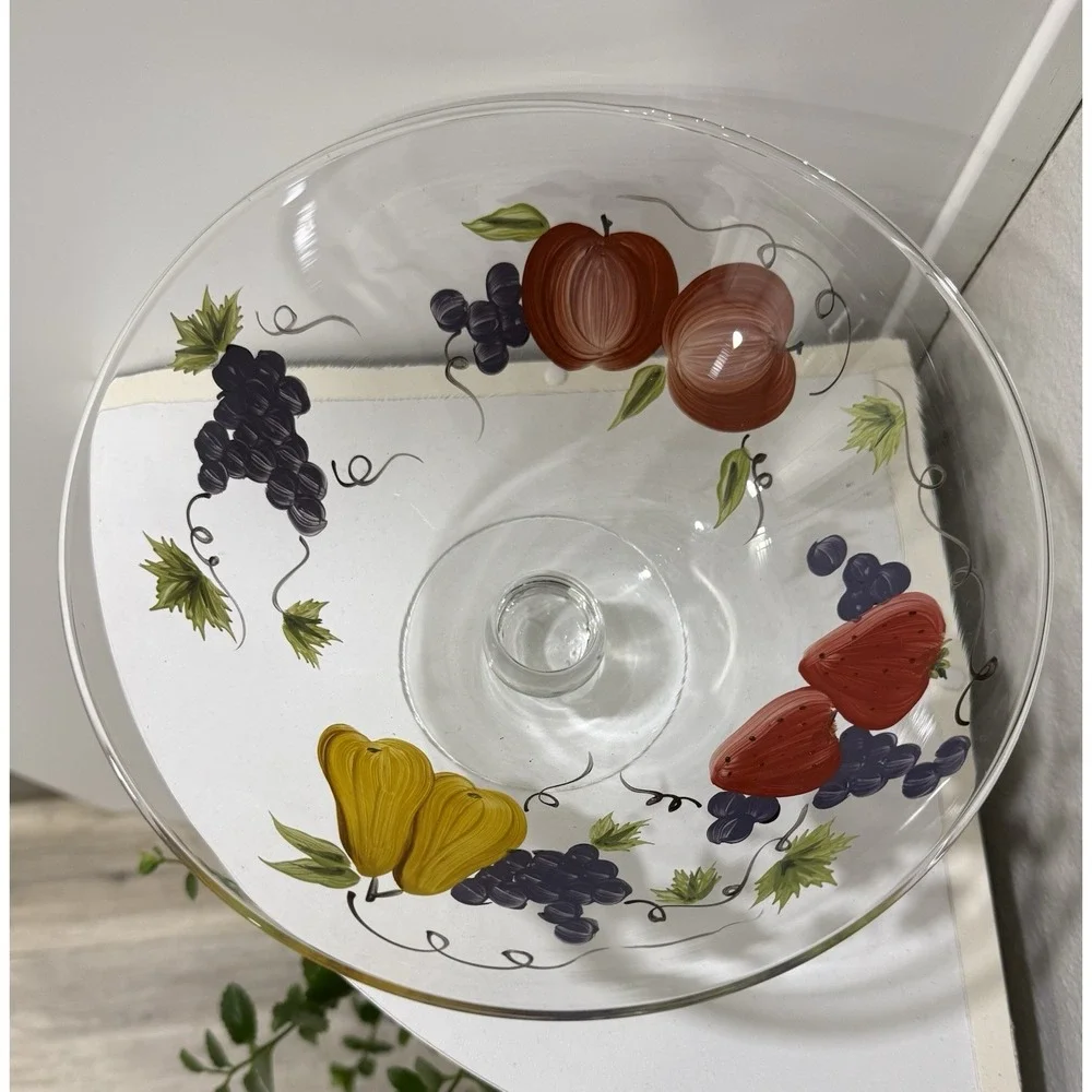 Vintage Victradco Hand Painted Fruit Grove Pedestal Bowl 9